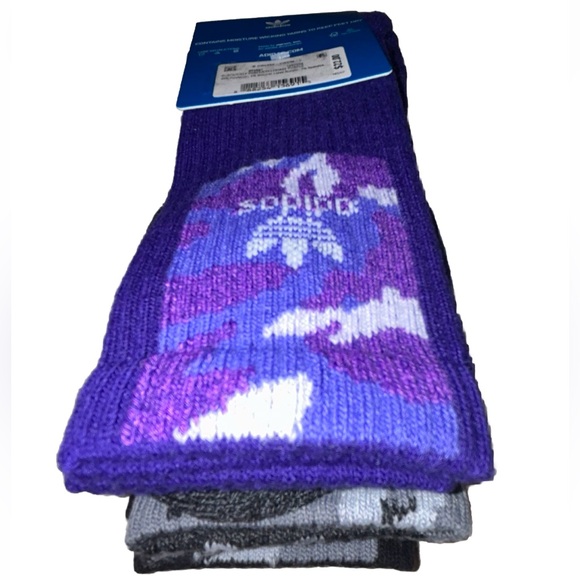 Adidas Crew Socks 3 Pair Men's 6-12 Black Gray Purple Camo w Logo & Trefoil NEW! - Picture 11 of 12